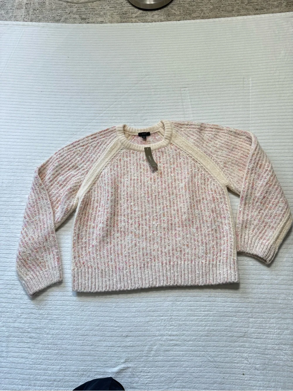 J. Crew Cream and Pink Flecked Ribbed Scoopneck Sweater